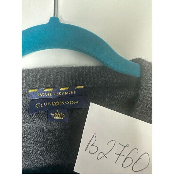 Club Room Luxury Cashmere Men's Charcoal Gray Vneck Sweater Pullover Size L - Picture 9 of 9